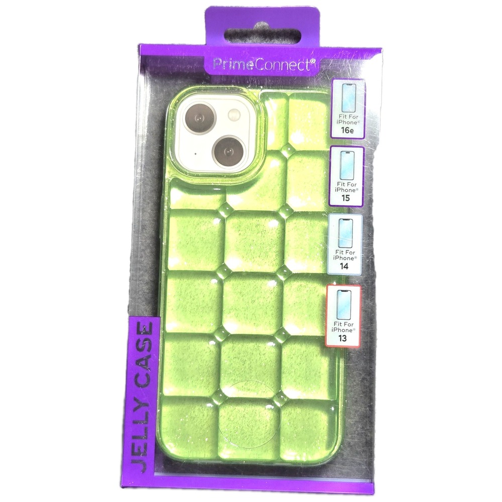 PrimeConnect Lime Green Glitter Jelly Case for iPhone 16e 15 14 13 Quilted